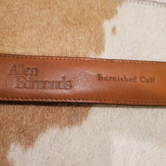 Allen Edmonds Burnished Calf Brown Leather Belt Brass Colored Buckle Size 38 - Picture 3 of 8